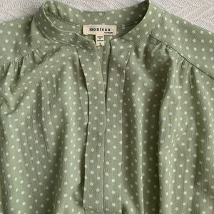 Monteau Sage Polka Dot Dress